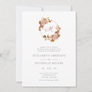 Vintage Watercolor Floral Monogram Wedding Invitation