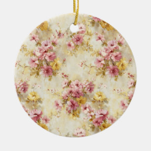 Vintage Watercolor Floral Pattern Ceramic Tree Decoration