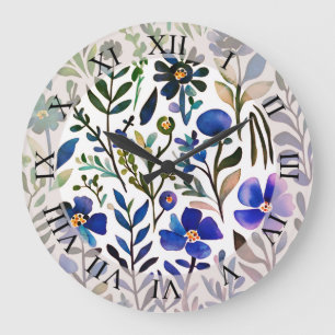 Vintage Watercolor Floral Pattern  Large Clock