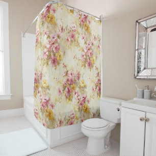 Vintage Watercolor Floral Pattern Shower Curtain