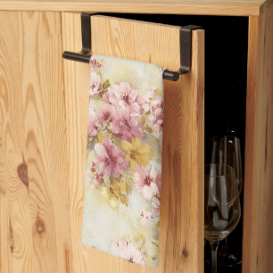Vintage Watercolor Floral Pattern Tea Towel