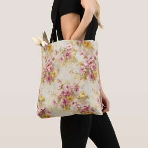 Vintage Watercolor Floral Pattern Tote Bag