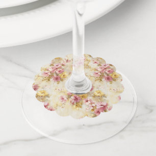 Vintage Watercolor Floral Pattern Wine Glass Tag