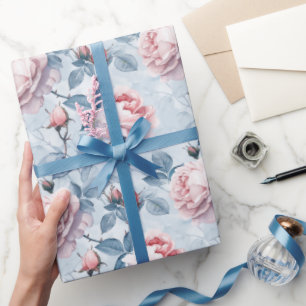 Vintage Watercolor Floral Pink Rose Wrapping Paper