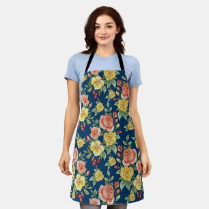 Vintage Watercolor Floral Roses Background Apron