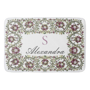 Vintage watercolor floral Stylish Mauve Pink Bath Mat