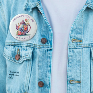 Vintage Watercolor Floral Teapot National Hot Tea  6 Cm Round Badge