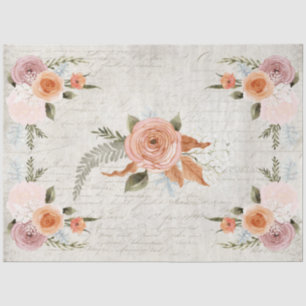Vintage Watercolor Floral Terracotta Pink Ephemera Tissue Paper