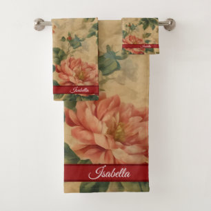 Vintage Watercolor Floral Trendy Collection Bath Towel Set