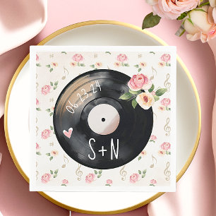 Vintage Watercolor Floral Vinyl Record Wedding Napkin