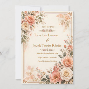 Vintage Watercolor Floral Wedding Invitation