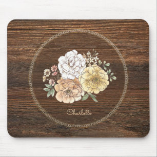 Vintage Watercolor Floral with Name Mouse Mat