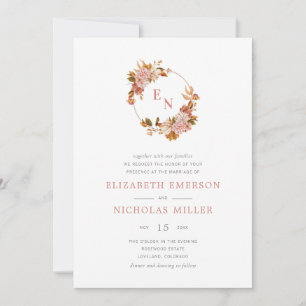 Vintage Watercolor Floral Wreath Wedding Invitation