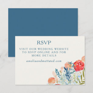 Vintage Watercolor Florals Boho Wedding Website  RSVP Card