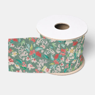 Vintage Watercolor Florals Winter Meadow (green) Grosgrain Ribbon