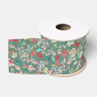 Vintage Watercolor Florals Winter Meadow (green) Grosgrain Ribbon