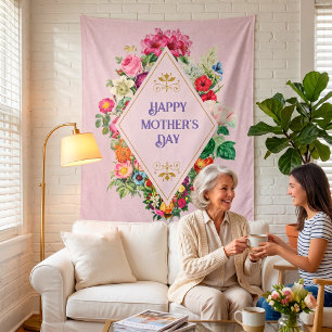 Vintage Watercolor Flourish Flower Garden Pink Tapestry