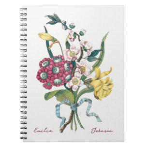 Vintage Watercolor Flower Bouquet Monogram Notebook