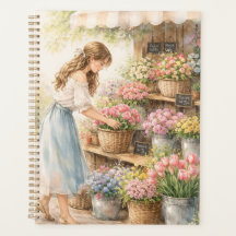 Vintage Watercolor Flower Market Girl Planner Note
