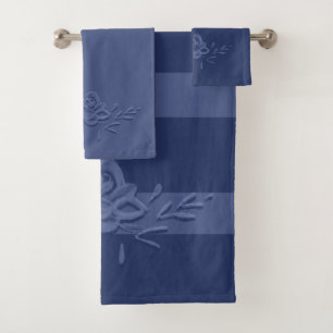 Vintage Watercolor Flowers Deep Blue Bath Towel Set