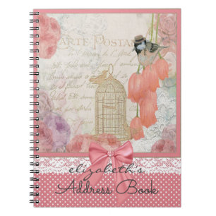 Vintage Watercolor Flowers With Bird Notebook