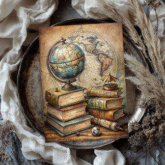Vintage Watercolor globe old books world map Tissue Paper