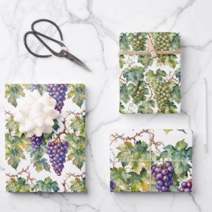 Vintage Watercolor Grapevine and Leaves Wrapping Paper Sheet