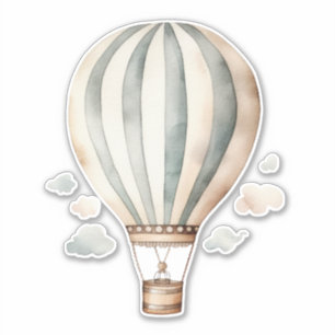 Vintage Watercolor Green and Cream Hot Air Balloon
