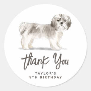 Vintage Watercolor Grey Shih Tzu Birthday Classic Round Sticker