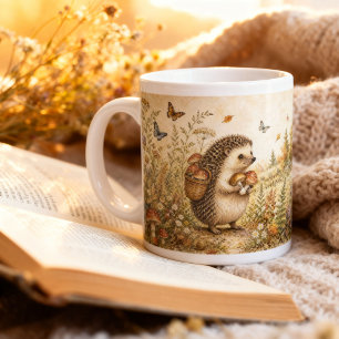 Vintage Watercolor Hedgehog Cottagecore Woodland Large Coffee Mug