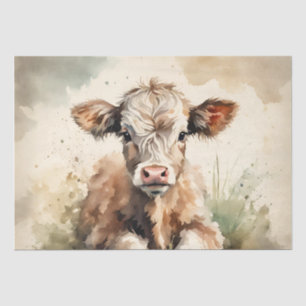 VIntage Watercolor Highland Calf decoupage 10"x15" Tissue Paper