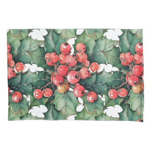 Vintage watercolor holly berries leaves  pillowcase