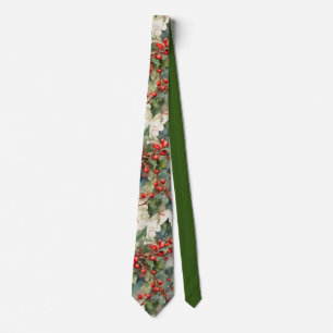 Vintage watercolor holly berries leaves  tie