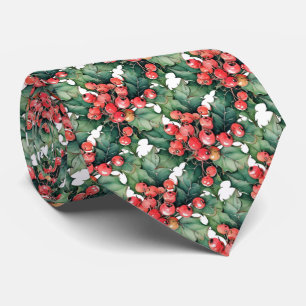 Vintage watercolor holly berries leaves tie