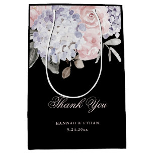 Vintage Watercolor Hydrangea on Black Wedding Medium Gift Bag