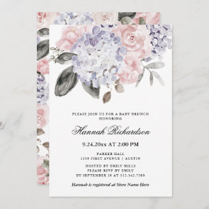 Vintage Watercolor Hydrangeas   Baby Brunch Invitation