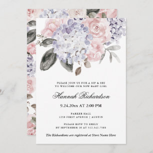 Vintage Watercolor Hydrangeas Sip and See Invitation