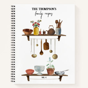 Vintage Watercolor Kitchen Family Recipe Cookbook Notebook