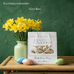 Vintage Watercolor Lamb & Rabbit Easter  Medium Gift Bag