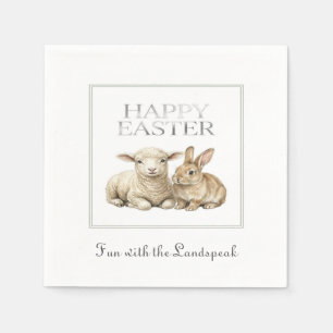 Vintage Watercolor Lamb & Rabbit Easter Napkin