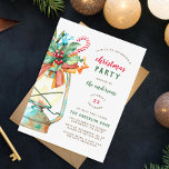 Vintage Watercolor Lamp Christmas Party Invitation Postcard<br><div class="desc">An adorable design featuring a hand painted garden lamp decorated with all things Christmas. There is a red bow, candy cane, green holly, an orange star and a blue snowflake. Your custom party text appears to the right of the lamp in a modern layout. These cards reverse to a festive...</div>