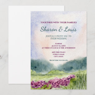 Vintage watercolor landscape wedding invitation