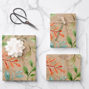 Vintage watercolor Leaves Wrapping Paper Sheet