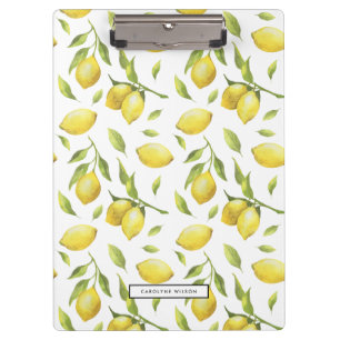 Vintage Watercolor Lemons and Greenery Pattern Clipboard