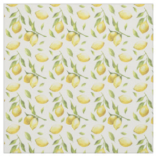 Vintage Watercolor Lemons and Greenery Pattern Fabric