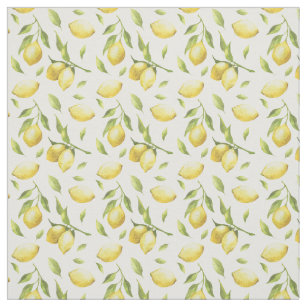 Vintage Watercolor Lemons and Greenery Pattern Fabric