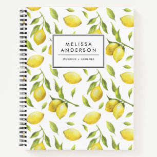 Vintage Watercolor Lemons and Greenery Pattern Notebook