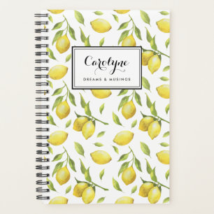 Vintage Watercolor Lemons and Greenery Pattern Planner