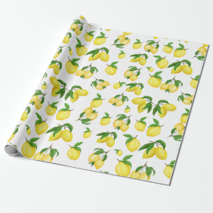 Vintage Watercolor Lemons and Greenery Pattern Wrapping Paper