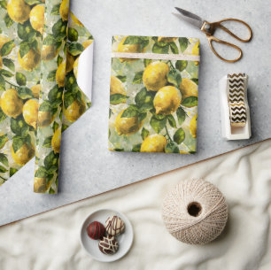 Vintage, Watercolor Lemons Wrapping Paper